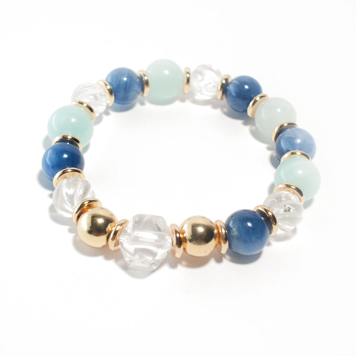 Natural Blue Lace Agate, Aquamarine & Clear Quartz Bracelet | Communication, Calm & Harmony | Inspired by Eastern Wisdom
