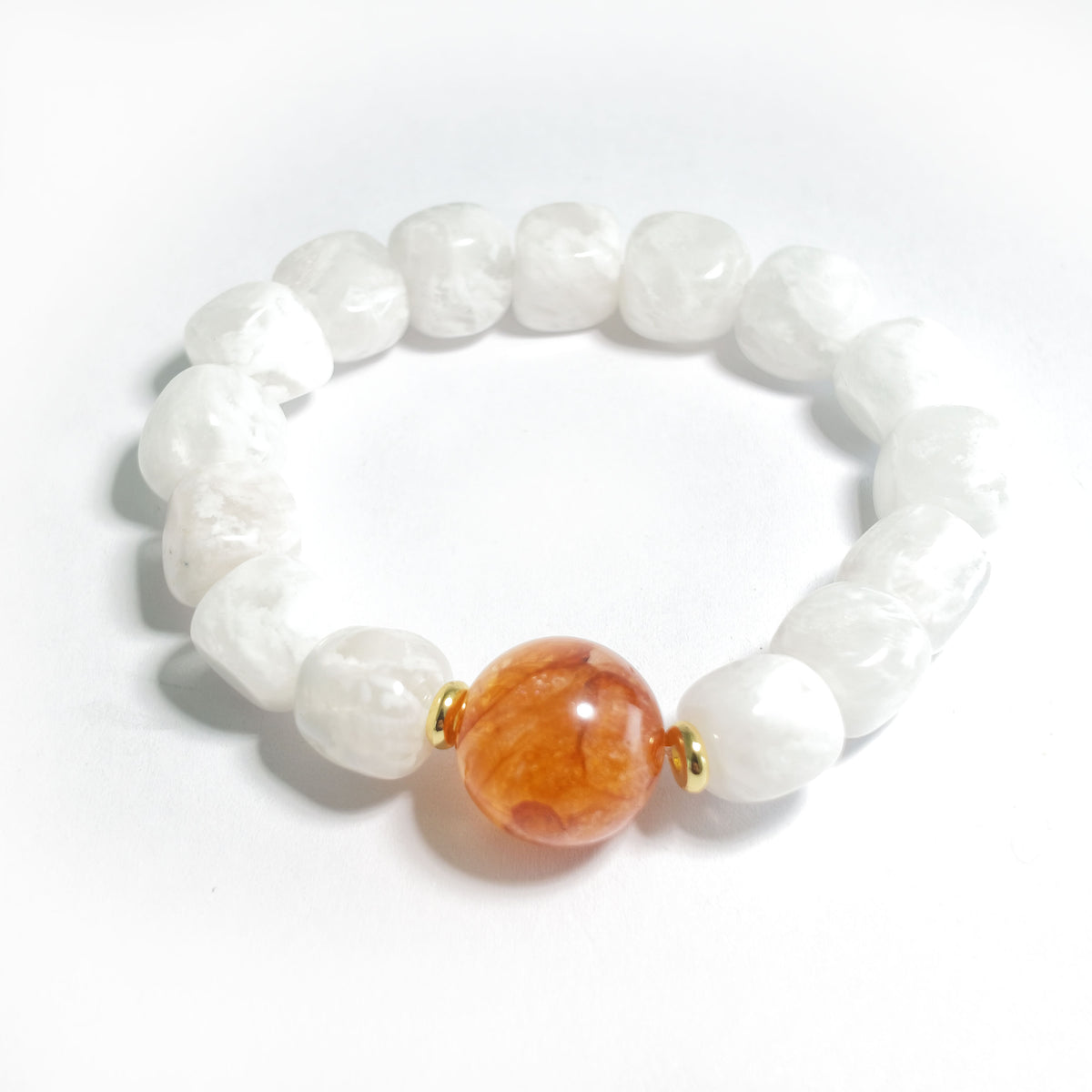 Natural Snowflake Phantom Quartz & Red Flower Agate Barrel Bead Bracelet | Growth, Confidence & Vitality | Inspired by Eastern Wisdom