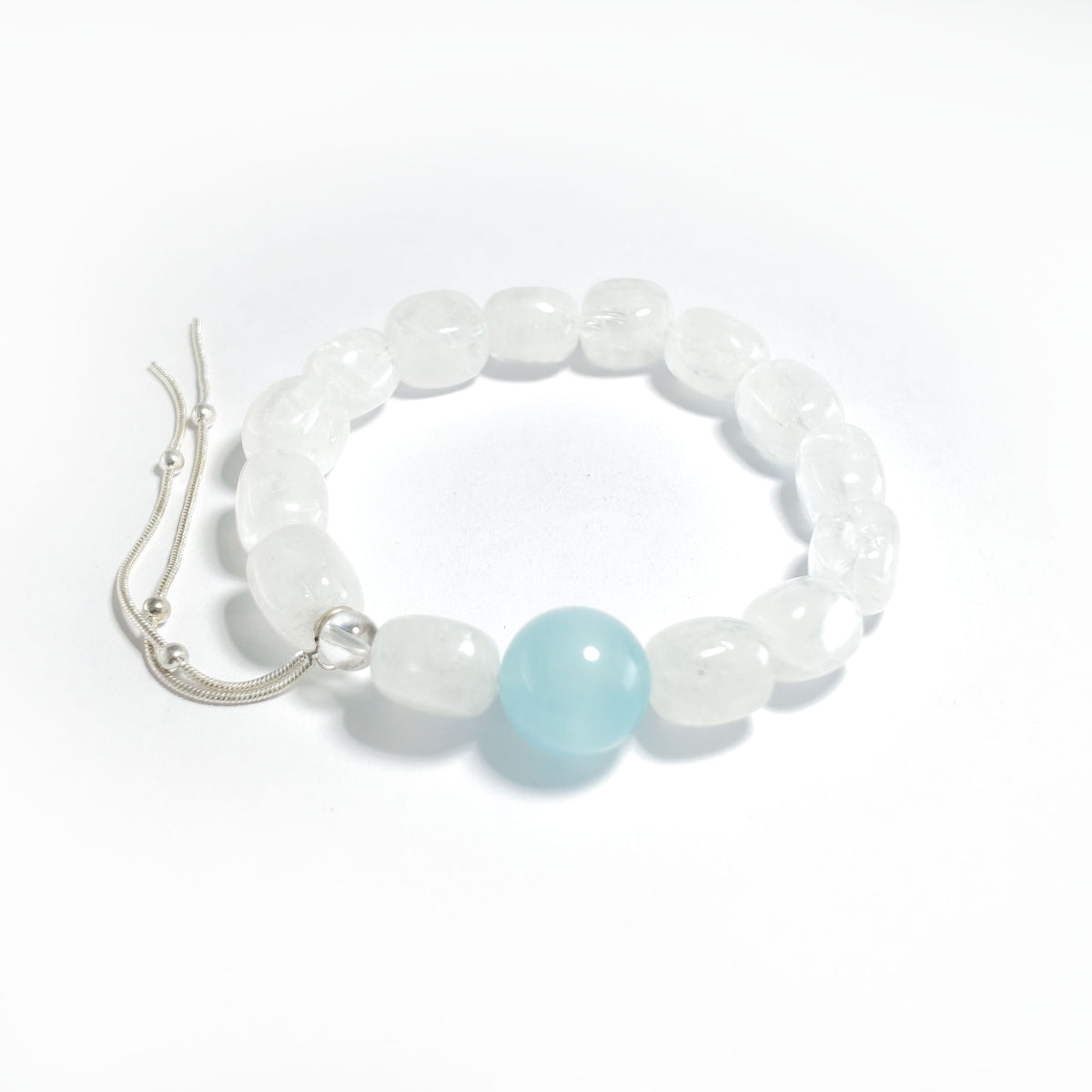 Natural Clear Quartz & Aquamarine Bracelet with Silver Chain | Calmness, Protection & Elegance | Inspired by Eastern Wisdom