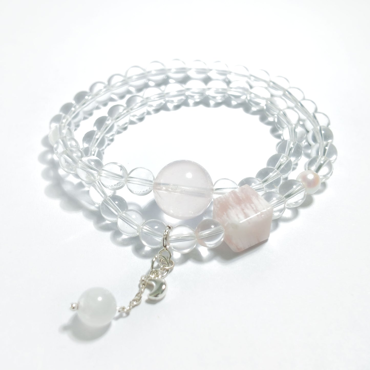 Natural Clear Quartz, Snowflake Phantom Quartz & Rose Quartz Bracelet | Purity, Love & New Beginnings