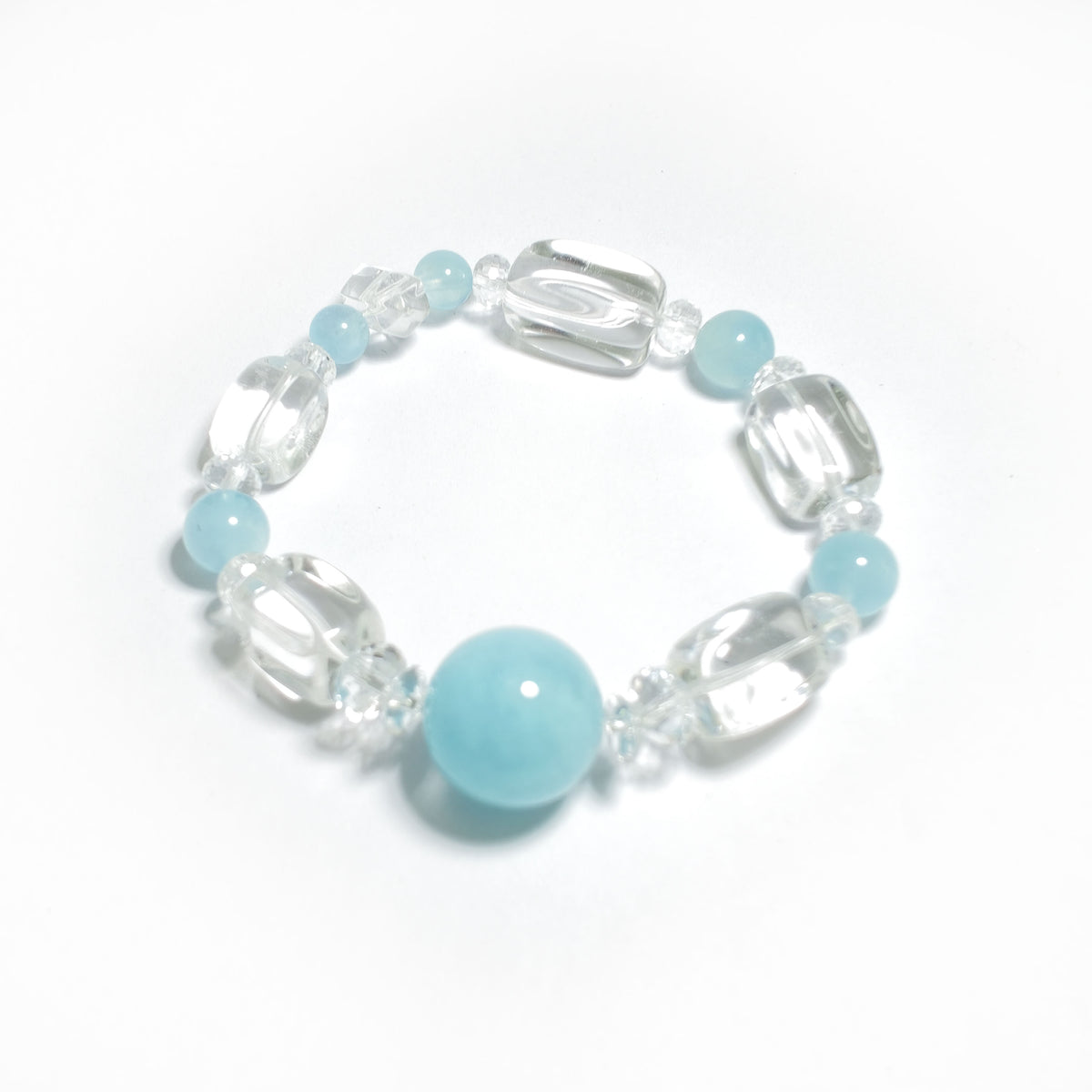 Natural Clear Quartz & Aquamarine Barrel Bead Bracelet | Clarity, Peace & Balance | Inspired by Eastern Wisdom