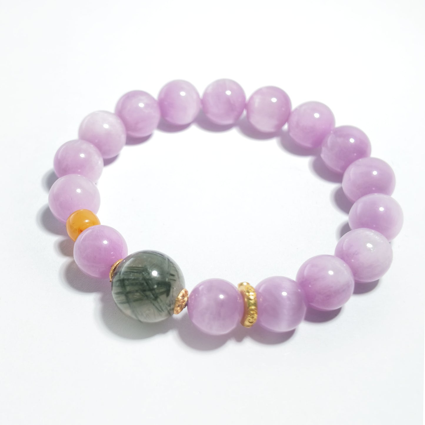 Natural Kunzite & Green Rutilated Quartz Bracelet | Love, Growth & Harmony | Inspired by Eastern Wisdom