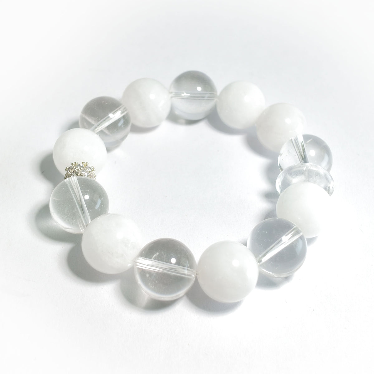 Natural White Chalcedony & Clear Quartz Bracelet | Purity, Harmony & Balance | Inspired by Eastern Wisdom