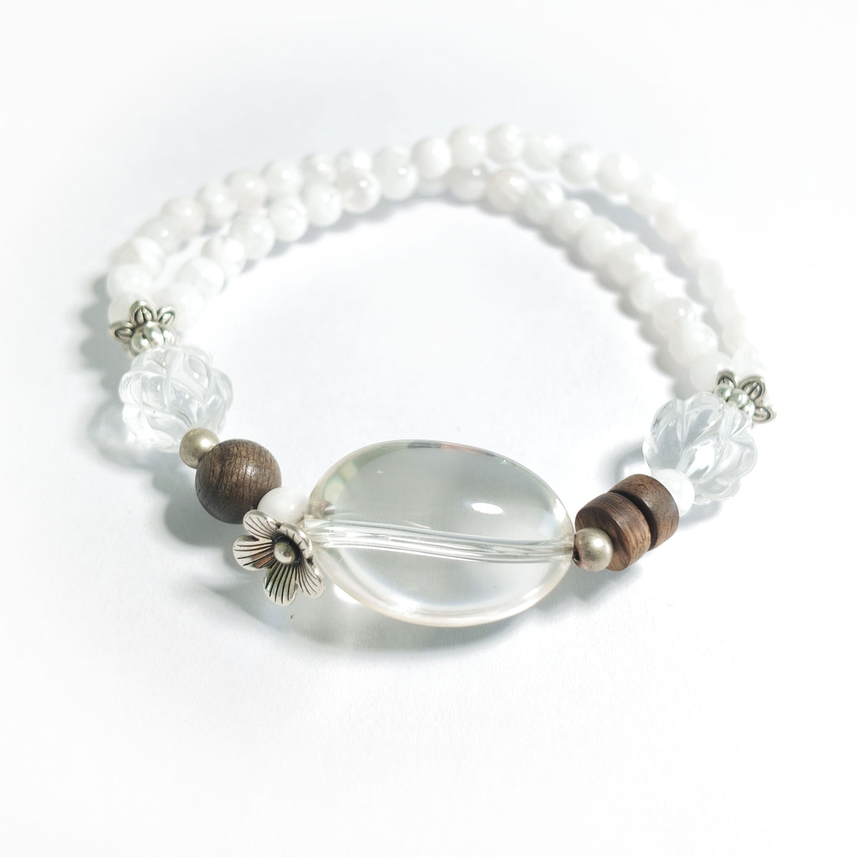 Natural Snowflake Phantom Quartz & Clear Quartz Bracelet | Balance, Clarity & Growth | Inspired by Eastern Wisdom