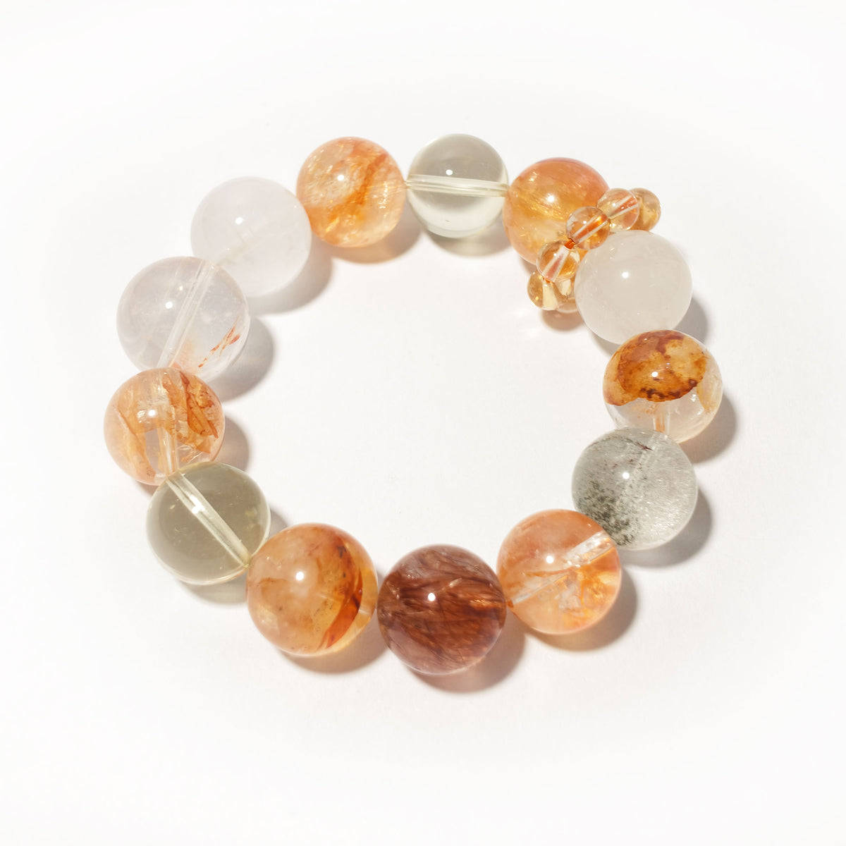 Natural Red Flower Agate, Red Rutilated Quartz, Clear Quartz & Citrine Bracelet | Passion, Confidence & Abundance | Inspired by Eastern Wisdom