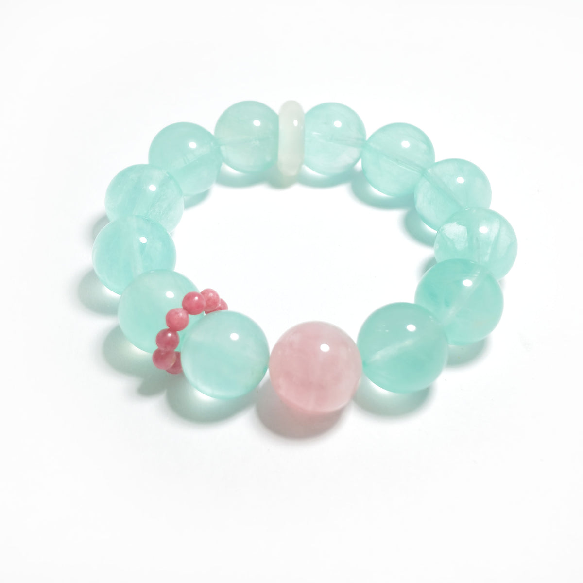 Natural Green Fluorite, Rose Quartz & White Chalcedony Bracelet | Growth, Love & Harmony | Inspired by Eastern Wisdom