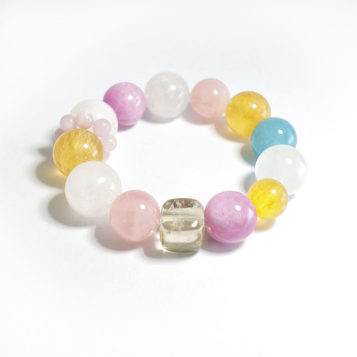 Natural Fluorite, Kunzite, Citrine, Clear Quartz, Rose Quartz & Aquamarine Bracelet | Balance, Harmony & Positive Energy | Inspired by Eastern Wisdom