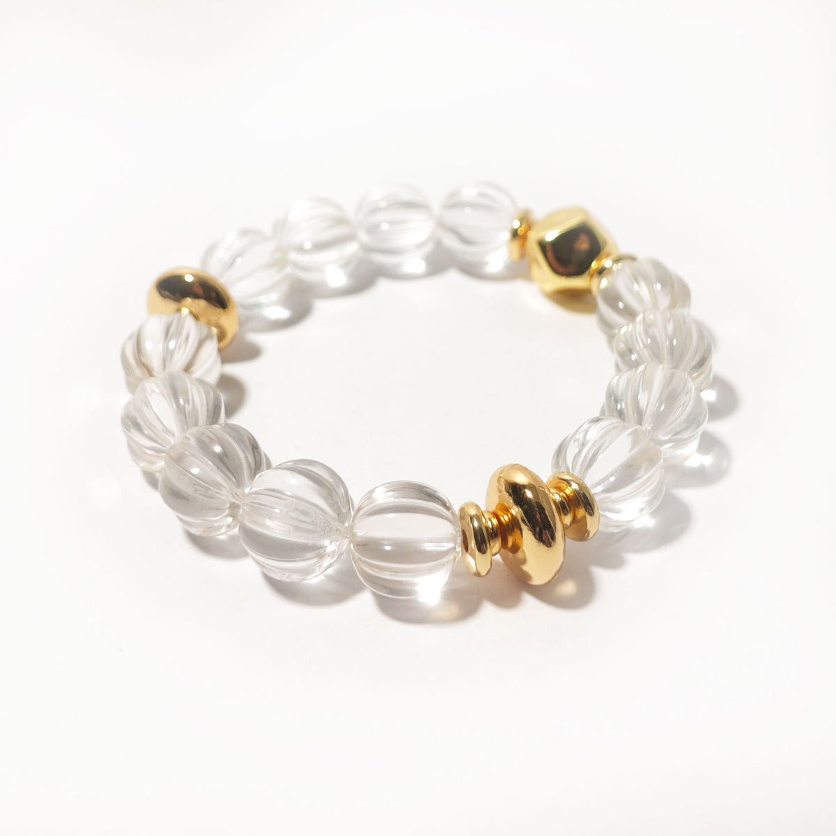 Natural Clear Quartz Bracelet with Gold Accents | Clarity & Positive Energy | Inspired by Eastern Wisdom