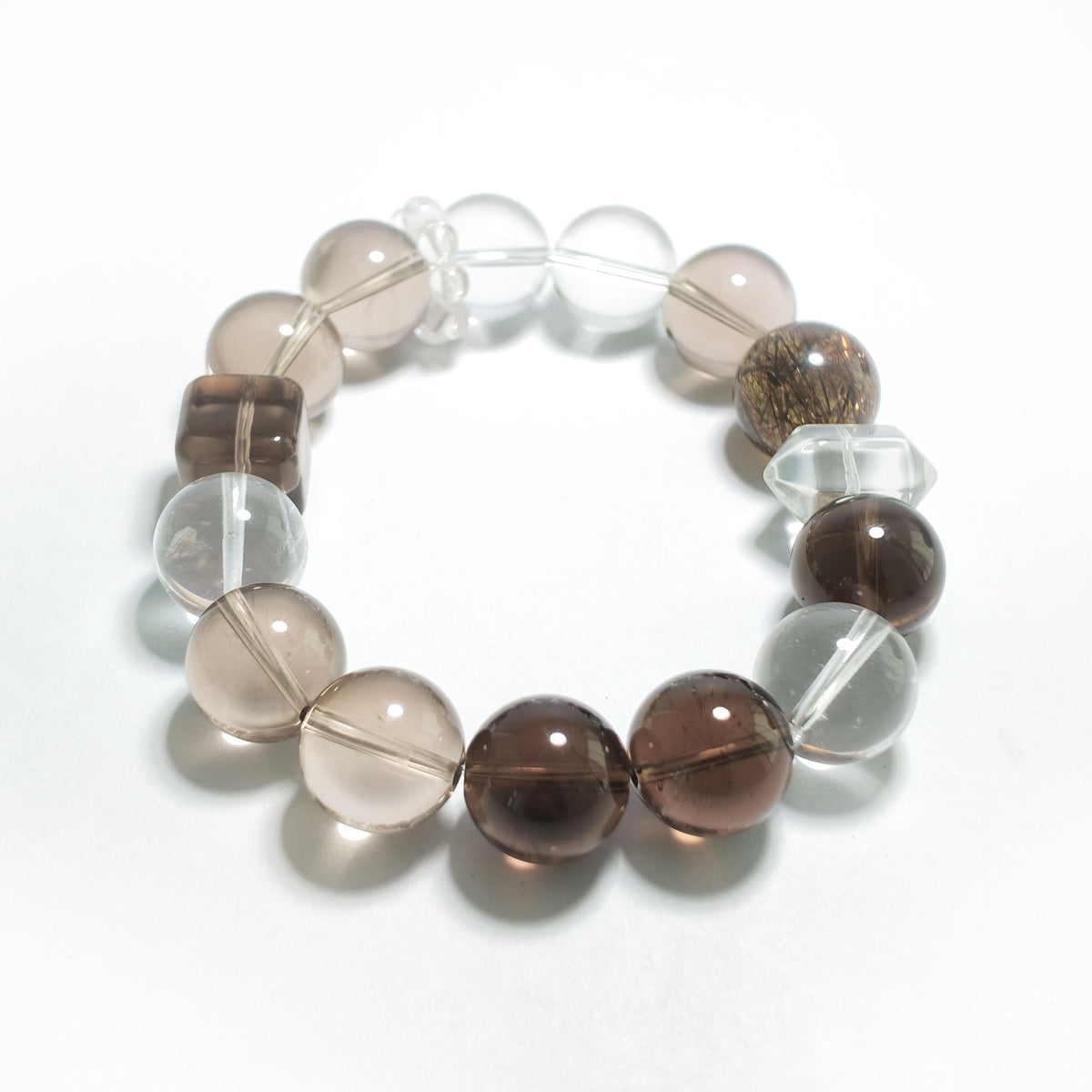 Natural Smoky Quartz, Black Rutilated Quartz & Clear Quartz Bracelet | Grounding, Protection & Balance | Inspired by Eastern Wisdom