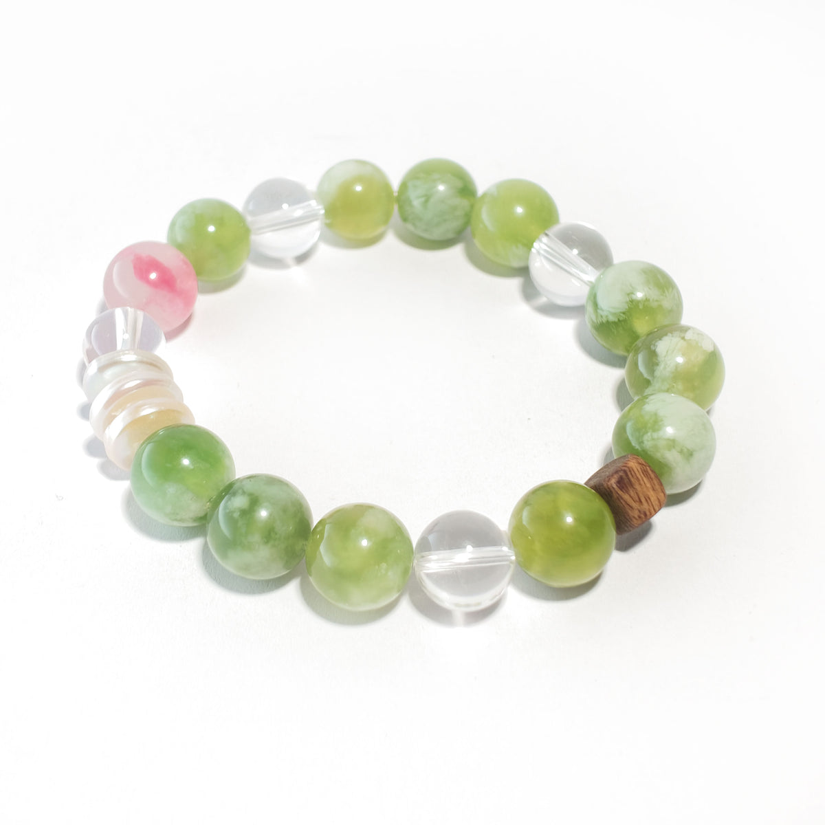Natural Xiuyan Jade, Rhodonite & Clear Quartz Bracelet | Love, Harmony & Emotional Balance | Inspired by Eastern Wisdom