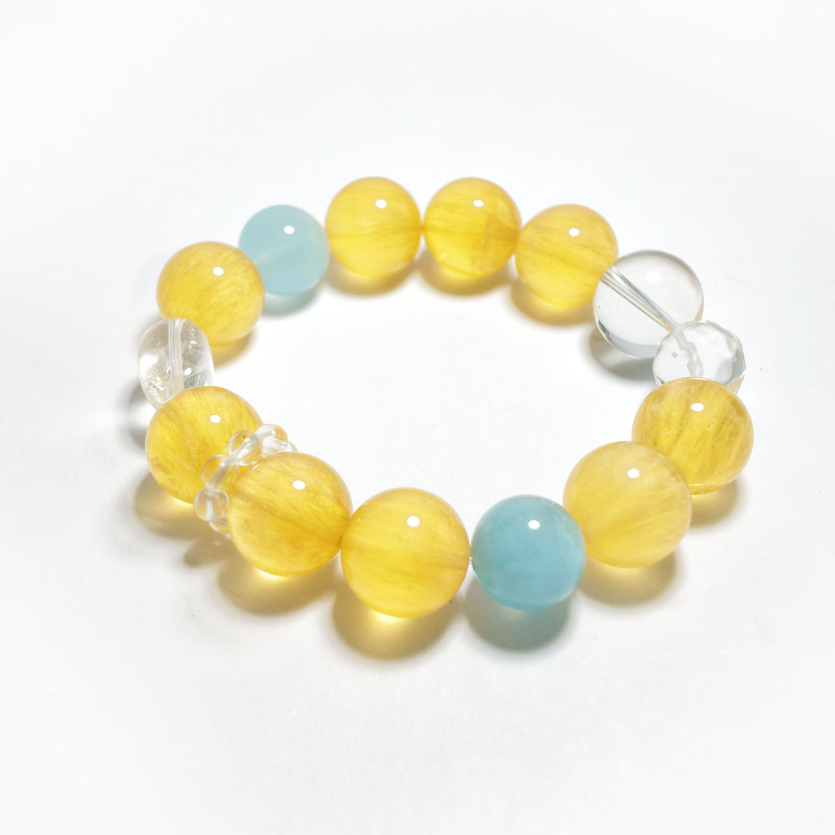 Natural Yellow Fluorite, Aquamarine & Clear Quartz Bracelet | Clarity, Calm & Fresh Energy | Inspired by Eastern Wisdom