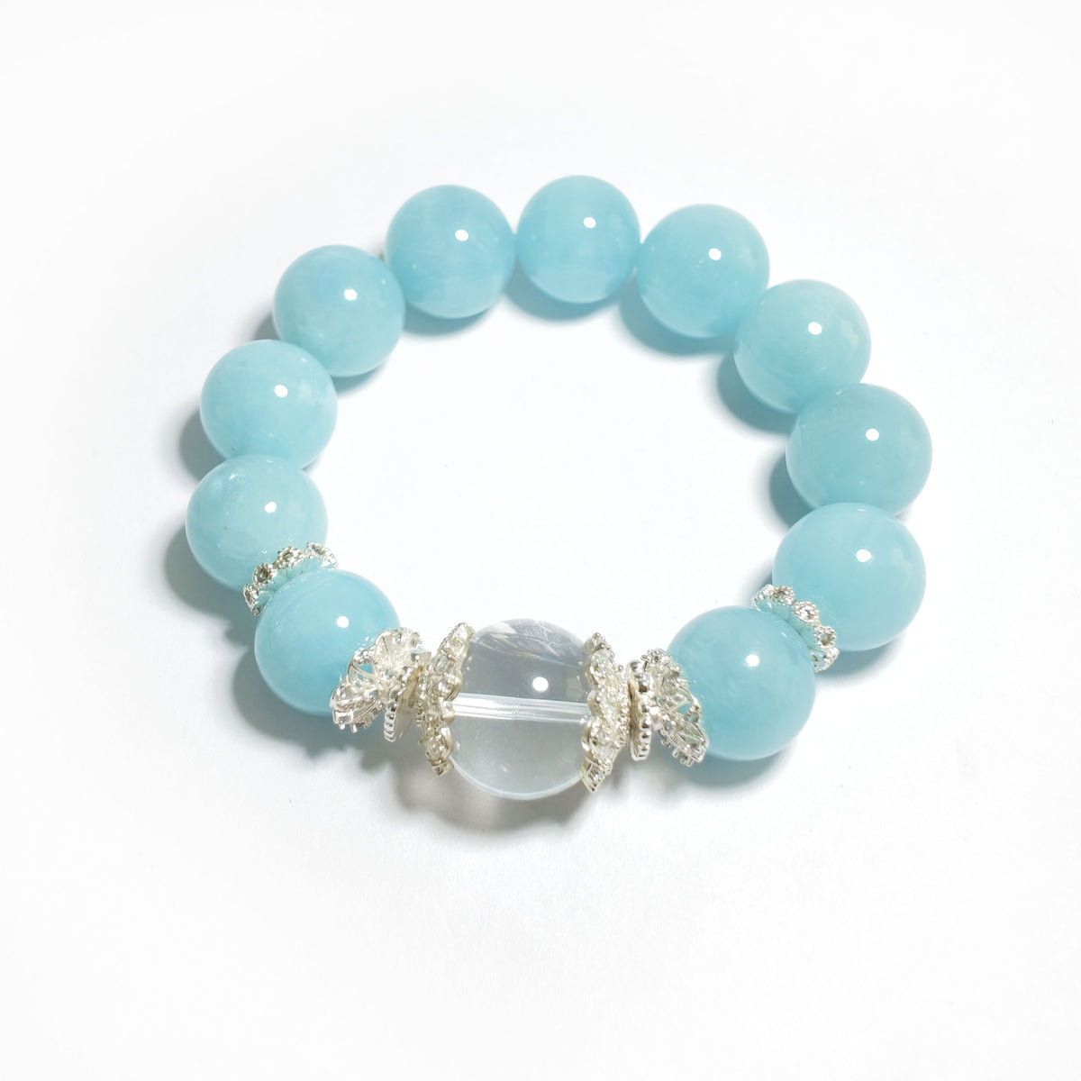 Natural Aquamarine & Clear Quartz Bracelet | Calmness, Protection & Harmony | Inspired by Eastern Wisdom