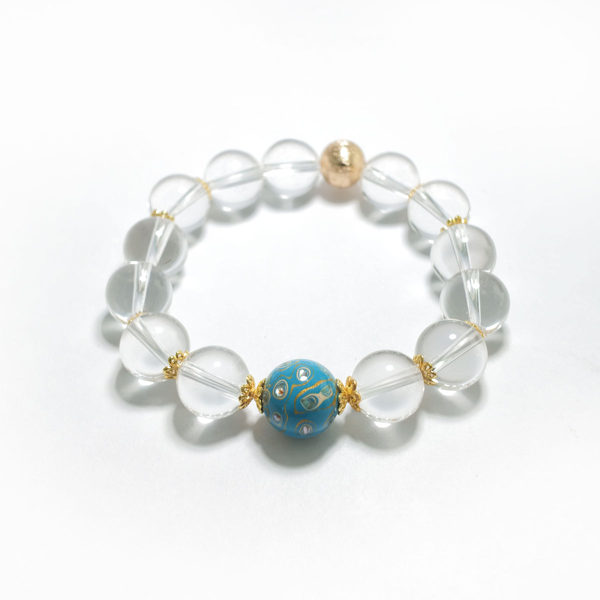 Natural Clear Quartz & Blue Lacquer Bead Bracelet | Clarity, Harmony & Positive Energy | Inspired by Eastern Wisdom
