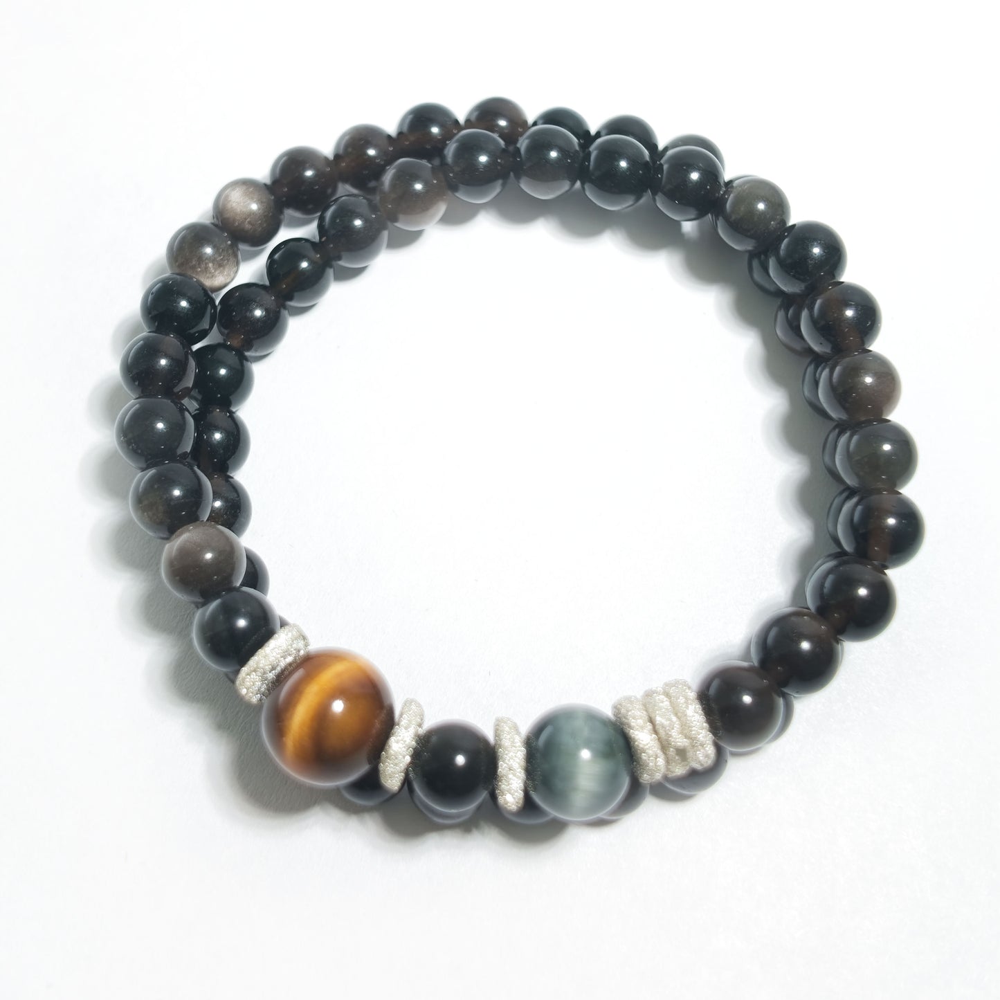 Natural Silver Obsidian & Tiger's Eye Bracelet | Protection, Courage & Inner Strength | Inspired by Eastern Wisdom