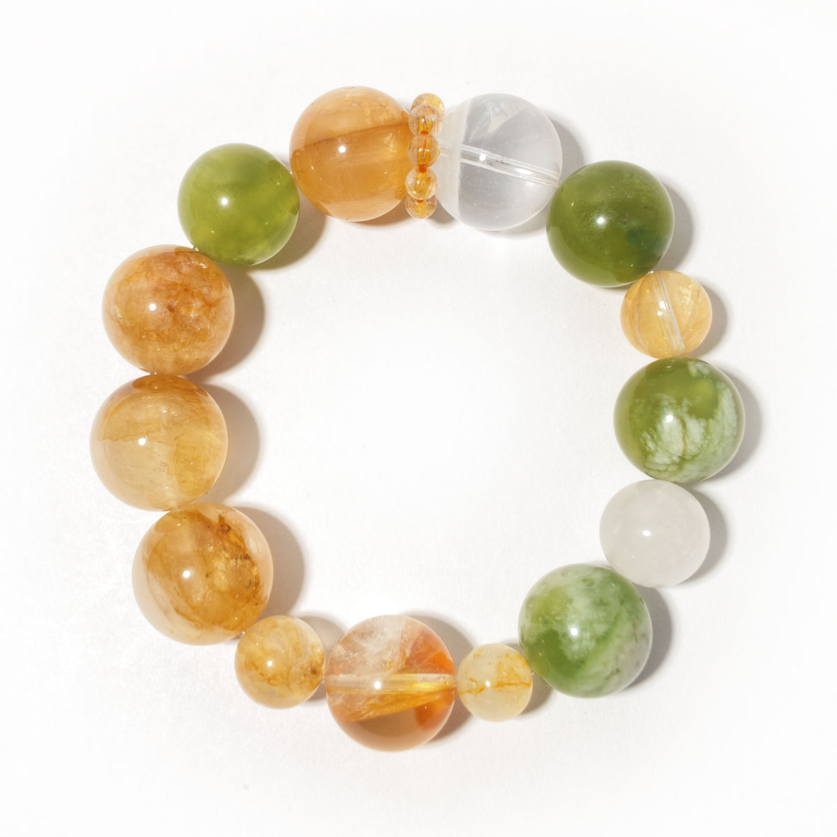 Natural Yellow Flower Quartz, Xiuyan Jade & Clear Quartz Bracelet | Prosperity, Harmony & Balance | Inspired by Eastern Wisdom