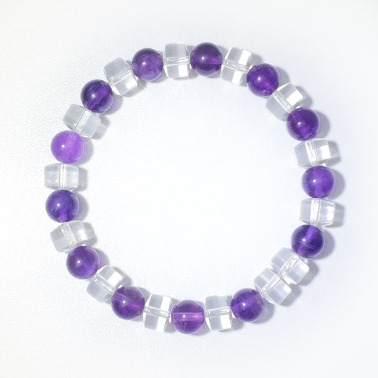 Natural Amethyst & Clear Quartz Crystal Bracelet – Clarity, Inner Peace & Balance Inspired by Eastern Wisdom