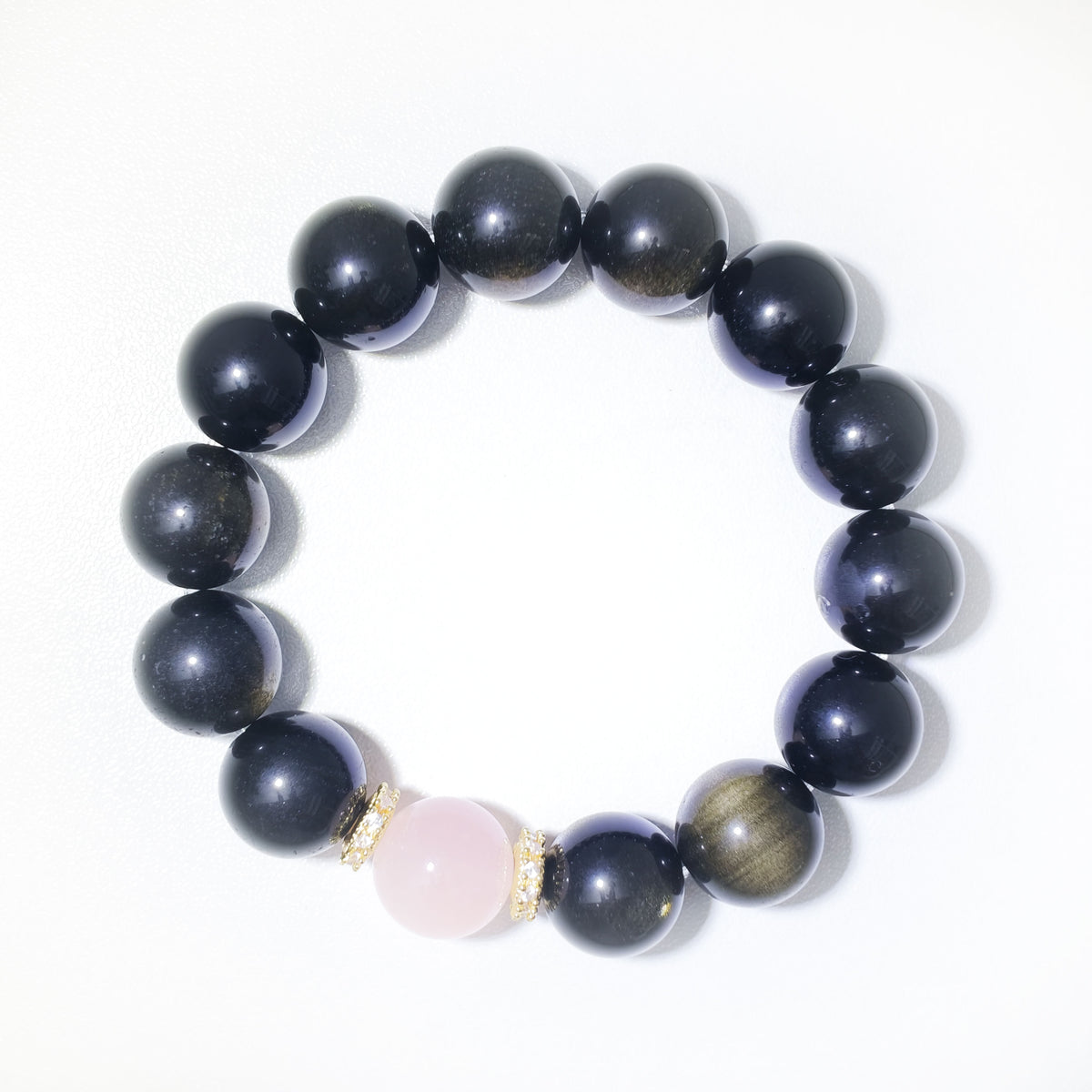 Natural Rose Quartz & Gold Obsidian Couple Crystal Bracelet – Love, Confidence & Emotional Balance Inspired by Eastern Wisdom