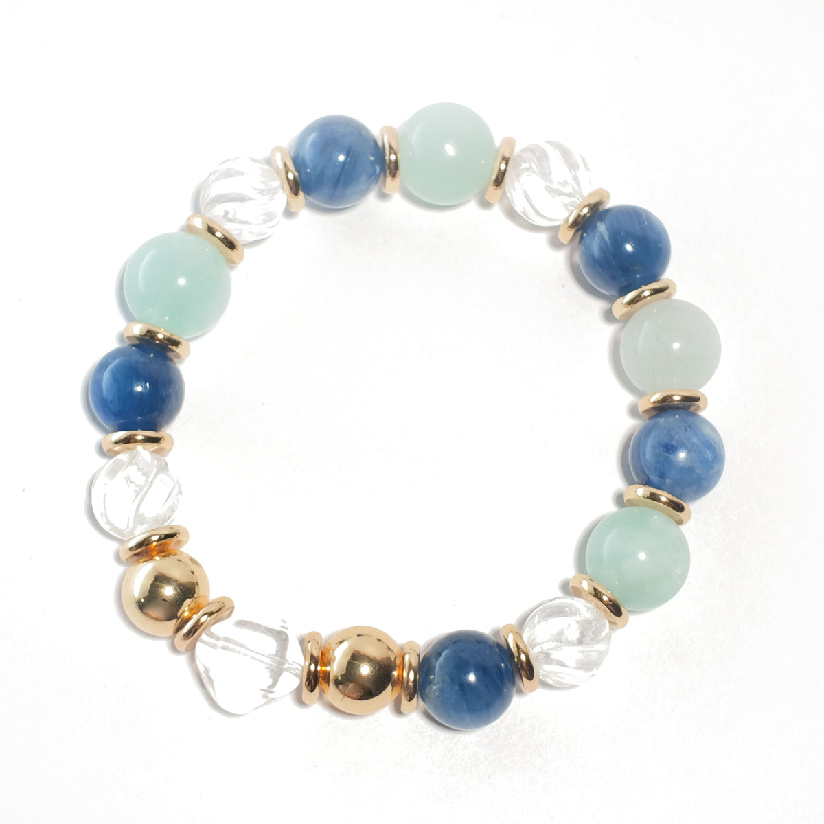 Natural Blue Lace Agate, Aquamarine & Clear Quartz Bracelet | Communication, Calm & Harmony | Inspired by Eastern Wisdom