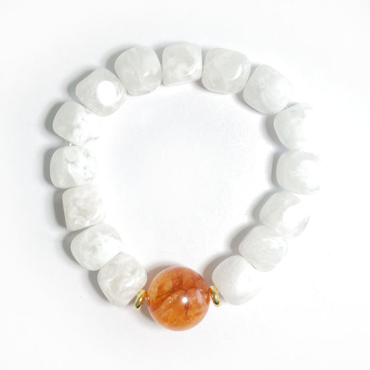 Natural Snowflake Phantom Quartz & Red Flower Agate Barrel Bead Bracelet | Growth, Confidence & Vitality | Inspired by Eastern Wisdom