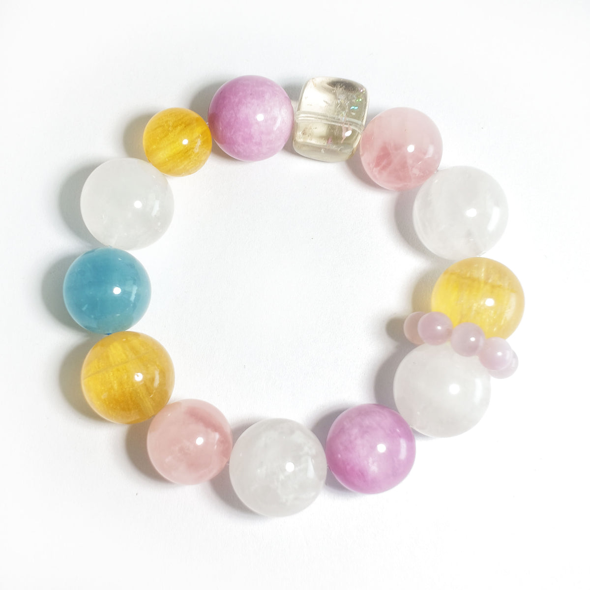 Natural Fluorite, Kunzite, Citrine, Clear Quartz, Rose Quartz & Aquamarine Bracelet | Balance, Harmony & Positive Energy | Inspired by Eastern Wisdom