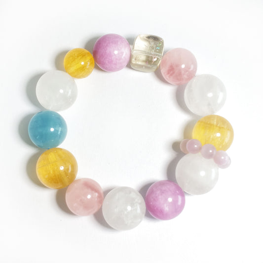 Natural Fluorite, Kunzite, Citrine, Clear Quartz, Rose Quartz & Aquamarine Bracelet | Balance, Harmony & Positive Energy | Inspired by Eastern Wisdom