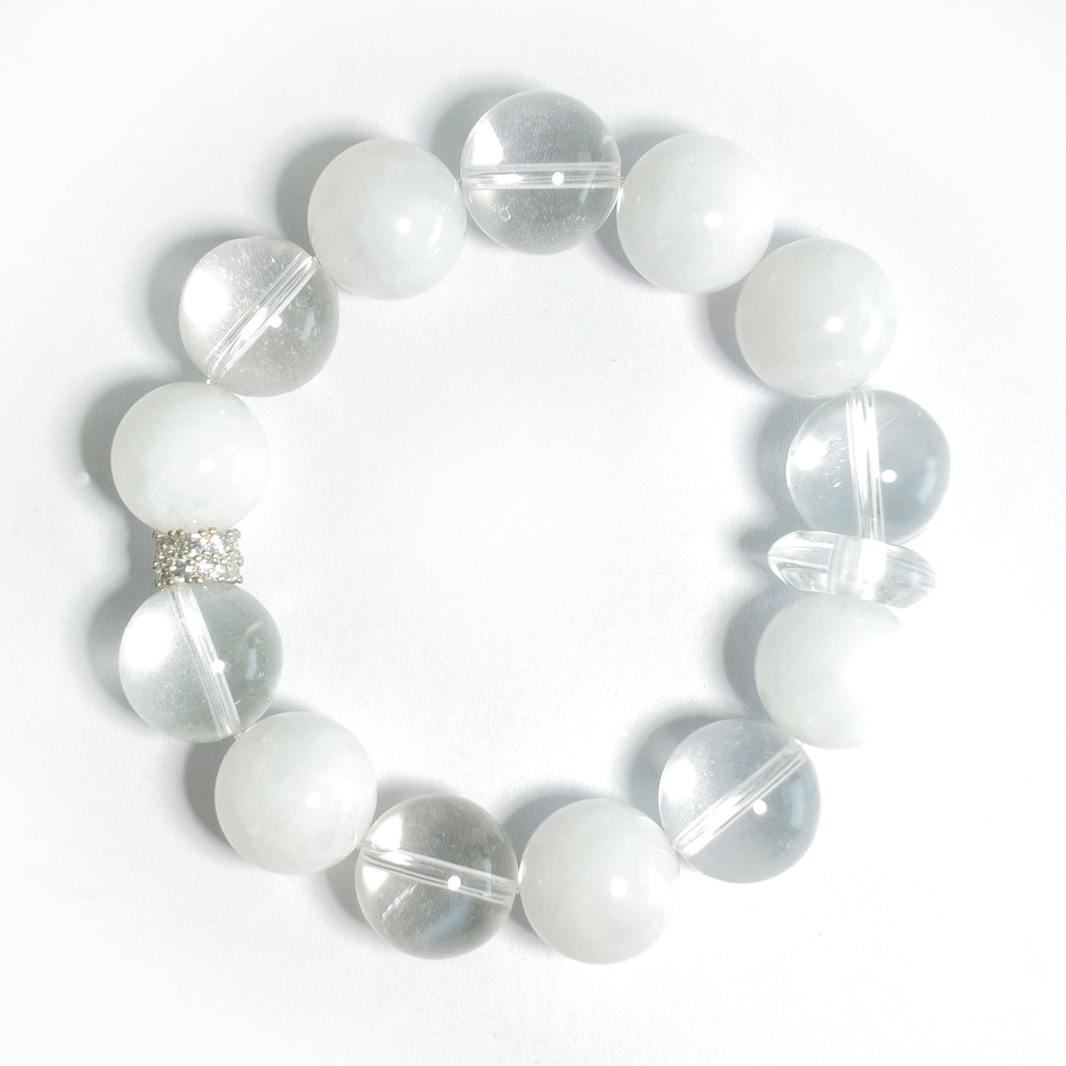 Natural White Chalcedony & Clear Quartz Bracelet | Purity, Harmony & Balance | Inspired by Eastern Wisdom