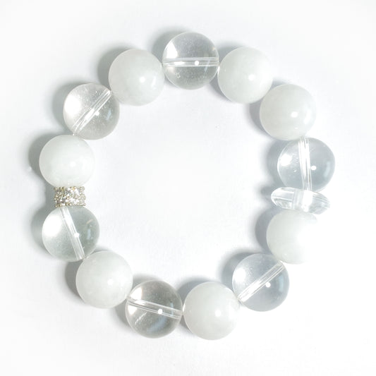 Natural White Chalcedony & Clear Quartz Bracelet | Purity, Harmony & Balance | Inspired by Eastern Wisdom