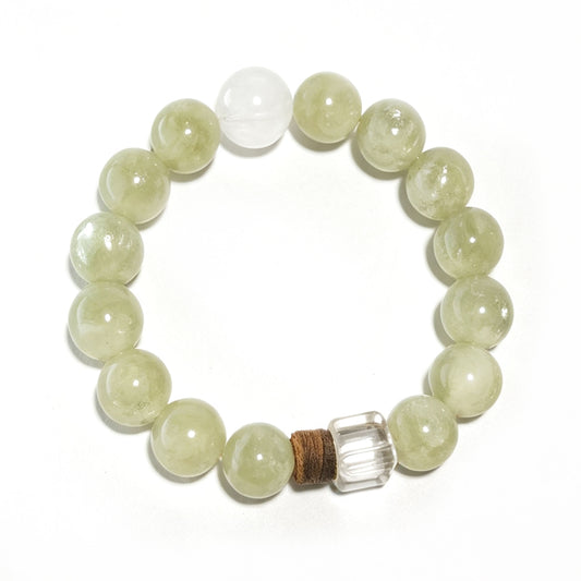 Natural Emerald Crystal, White Phantom Quartz & Clear Quartz Bracelet | Growth, Clarity & Prosperity | Inspired by Eastern Wisdom