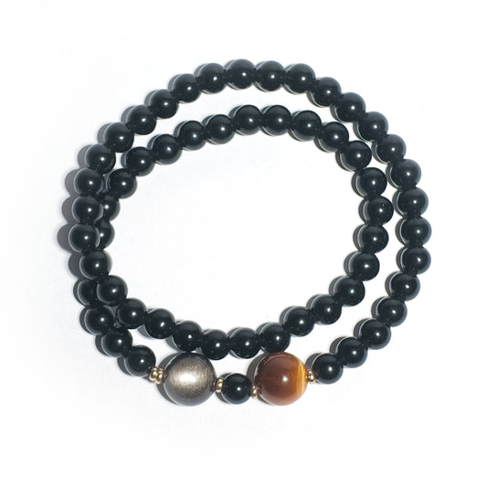 Natural Obsidian & Tiger's Eye Crystal Bracelet  |  Protection, Confidence & Inner Strength | Inspired by Eastern Wisdom