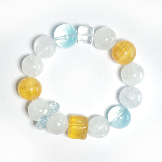 Natural Clear Quartz, Aquamarine & Citrine Bracelet | Clarity, Calmness & Good Fortune | Inspired by Eastern Wisdom