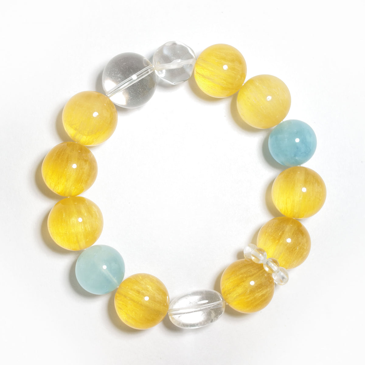 Natural Yellow Fluorite, Aquamarine & Clear Quartz Bracelet | Clarity, Calm & Fresh Energy | Inspired by Eastern Wisdom