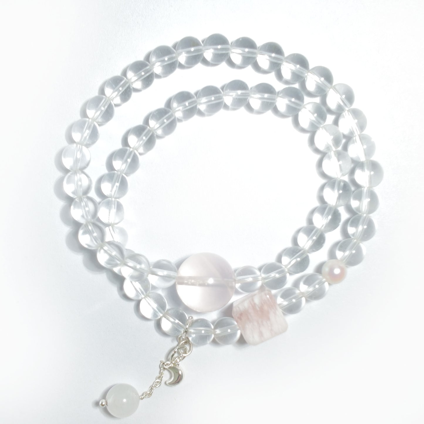 Natural Clear Quartz, Snowflake Phantom Quartz & Rose Quartz Bracelet | Purity, Love & New Beginnings