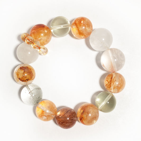 Natural Red Flower Agate, Red Rutilated Quartz, Clear Quartz & Citrine Bracelet | Passion, Confidence & Abundance | Inspired by Eastern Wisdom