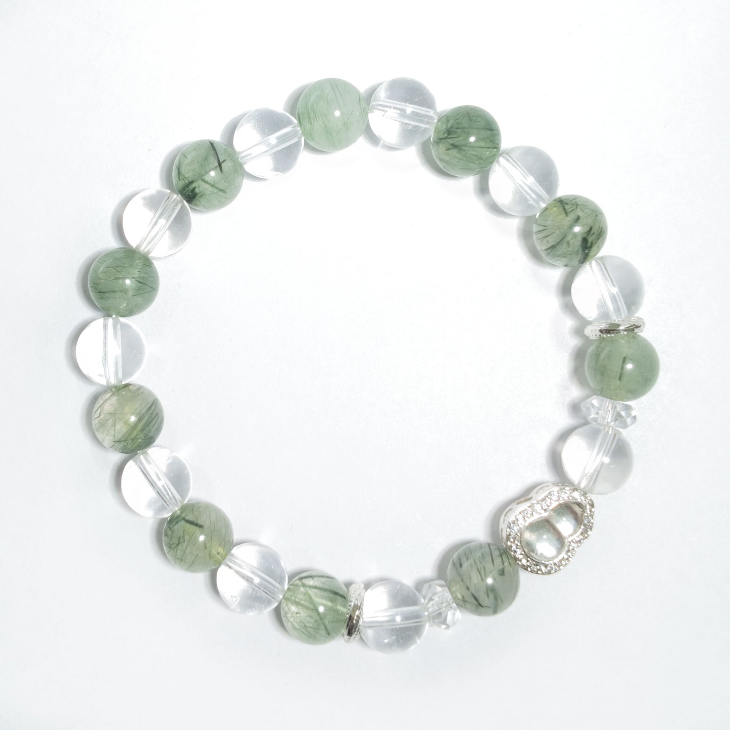 Natural Clear Quartz & Green Rutilated Quartz Bracelet | Growth, Prosperity & Clarity | Inspired by Eastern Wisdom
