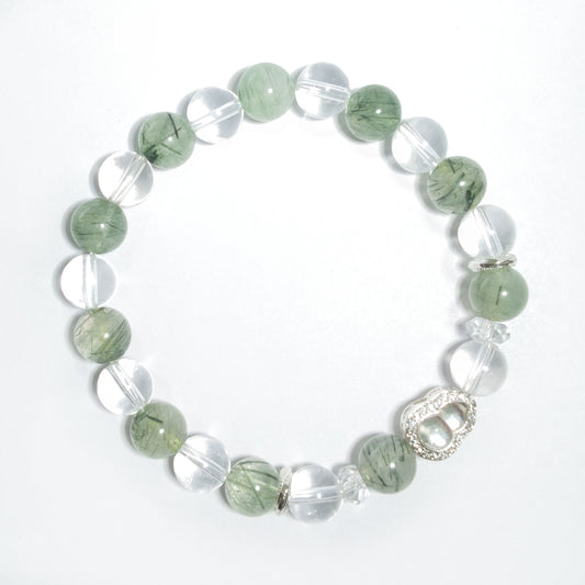 Natural Clear Quartz & Green Rutilated Quartz Bracelet | Growth, Prosperity & Clarity | Inspired by Eastern Wisdom