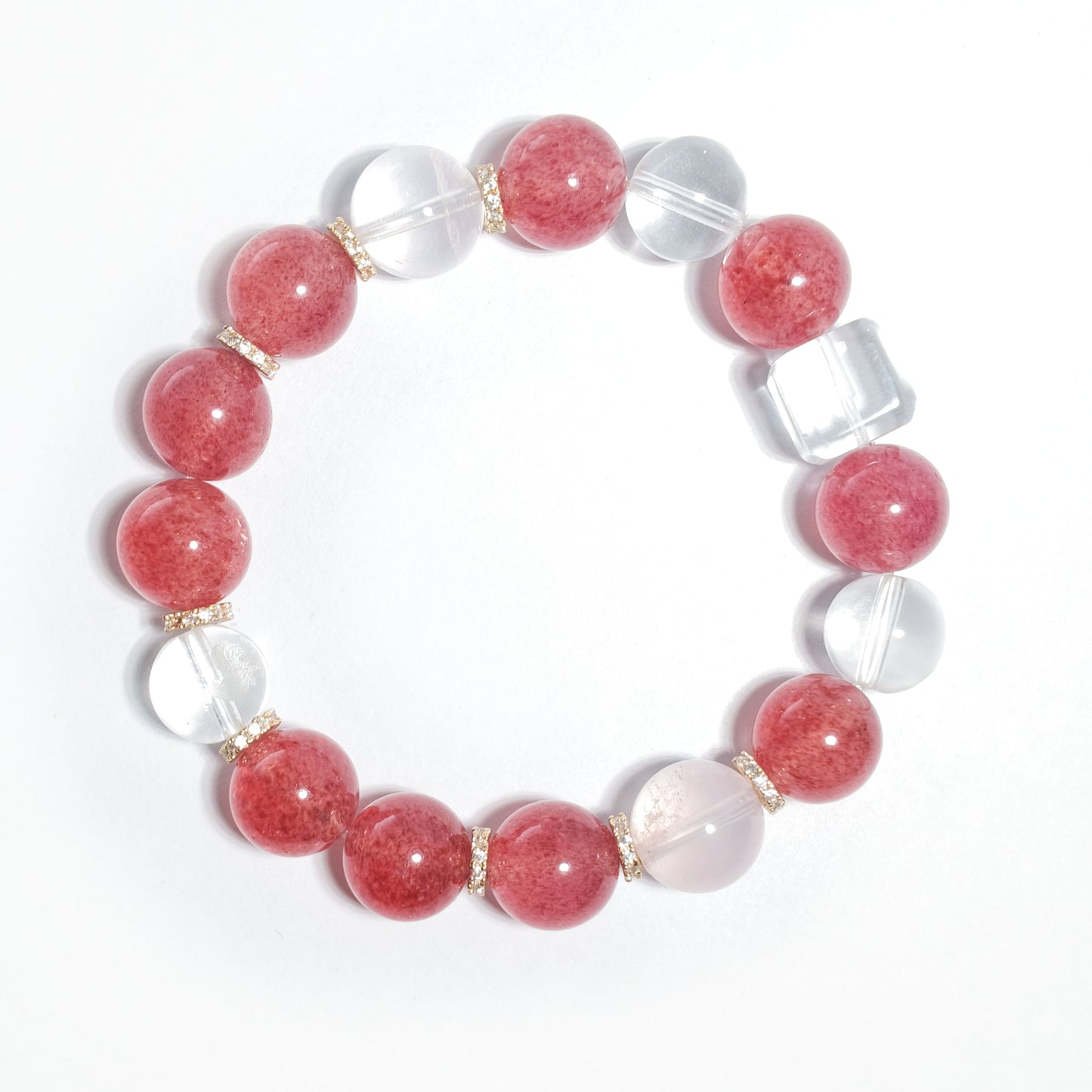 Natural Strawberry Quartz & Clear Quartz Bracelet | Love, Confidence & Positive Energy | Inspired by Eastern Wisdom