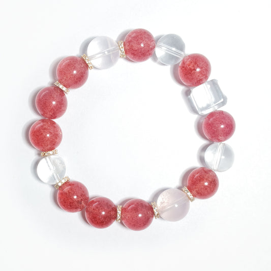 Natural Strawberry Quartz & Clear Quartz Bracelet | Love, Confidence & Positive Energy | Inspired by Eastern Wisdom