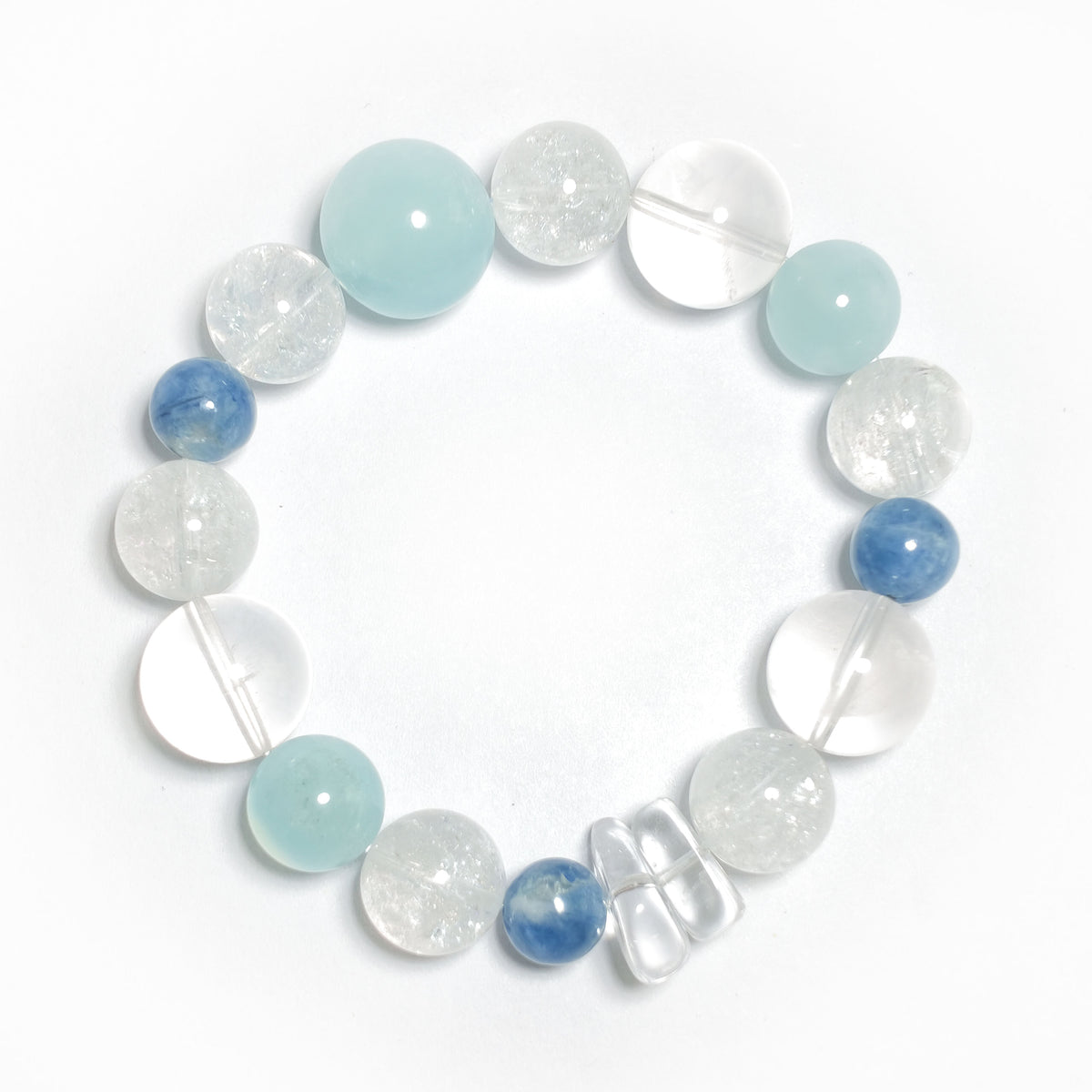 Natural Clear Quartz, Aquamarine & Blue Lace Agate Bracelet | Calmness, Clarity & Harmony | Inspired by Eastern Wisdom