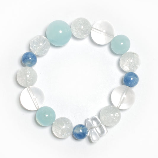 Natural Clear Quartz, Aquamarine & Blue Lace Agate Bracelet | Calmness, Clarity & Harmony | Inspired by Eastern Wisdom