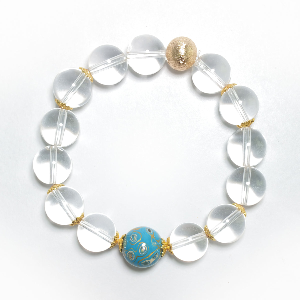 Natural Clear Quartz & Blue Lacquer Bead Bracelet | Clarity, Harmony & Positive Energy | Inspired by Eastern Wisdom