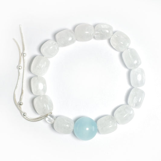 Natural Clear Quartz & Aquamarine Bracelet with Silver Chain | Calmness, Protection & Elegance | Inspired by Eastern Wisdom