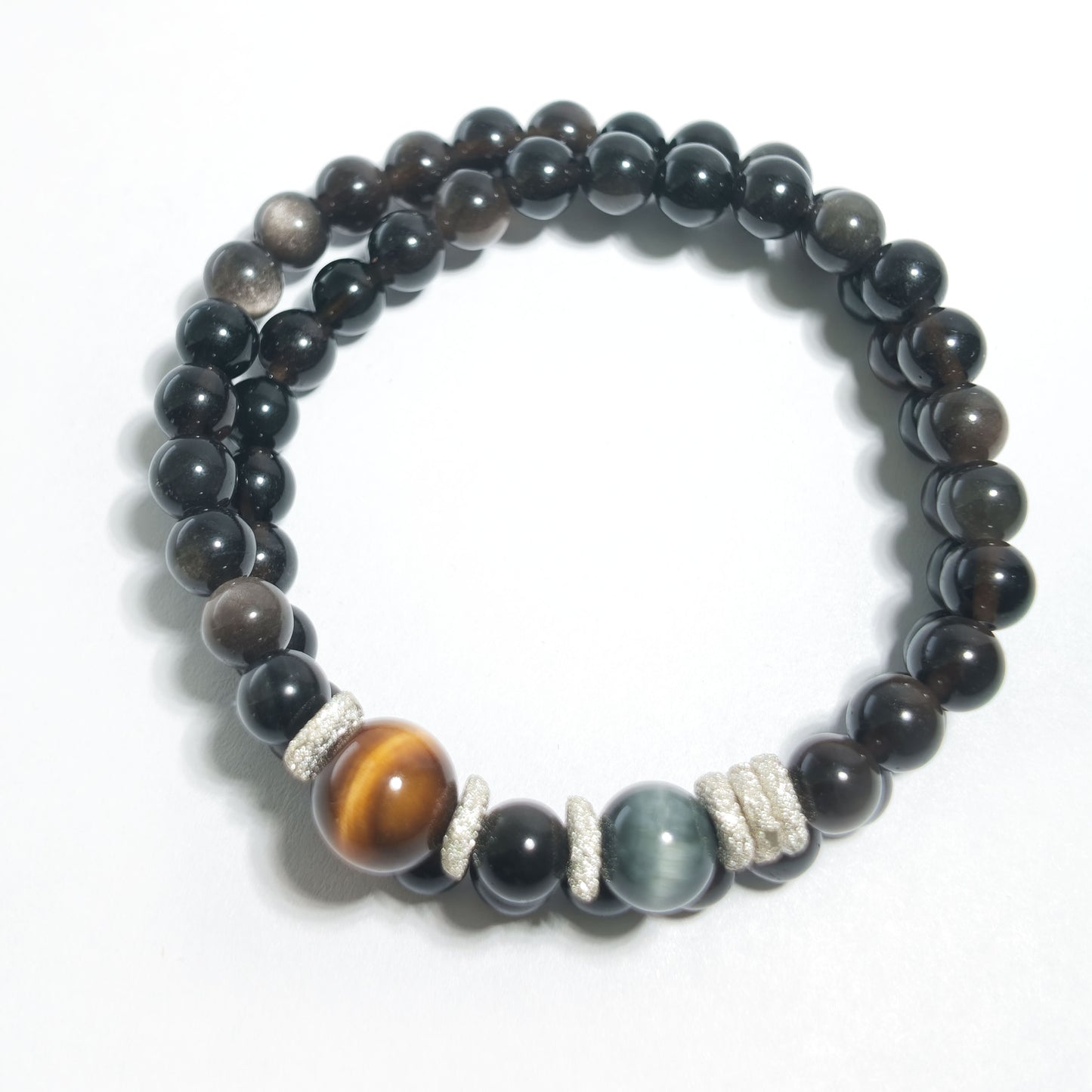 Natural Silver Obsidian & Tiger's Eye Bracelet | Protection, Courage & Inner Strength | Inspired by Eastern Wisdom