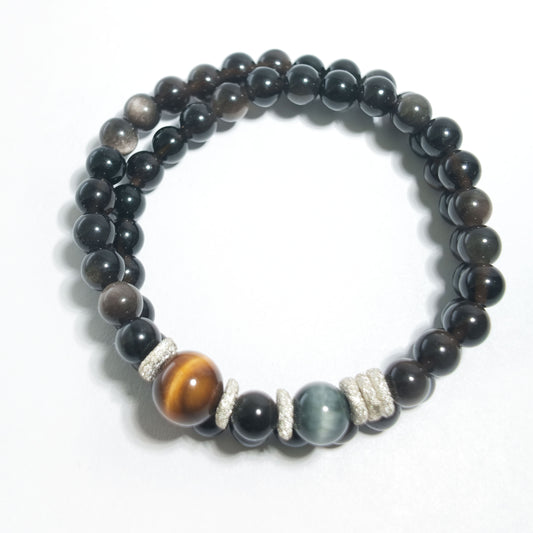 Natural Silver Obsidian & Tiger's Eye Bracelet | Protection, Courage & Inner Strength | Inspired by Eastern Wisdom