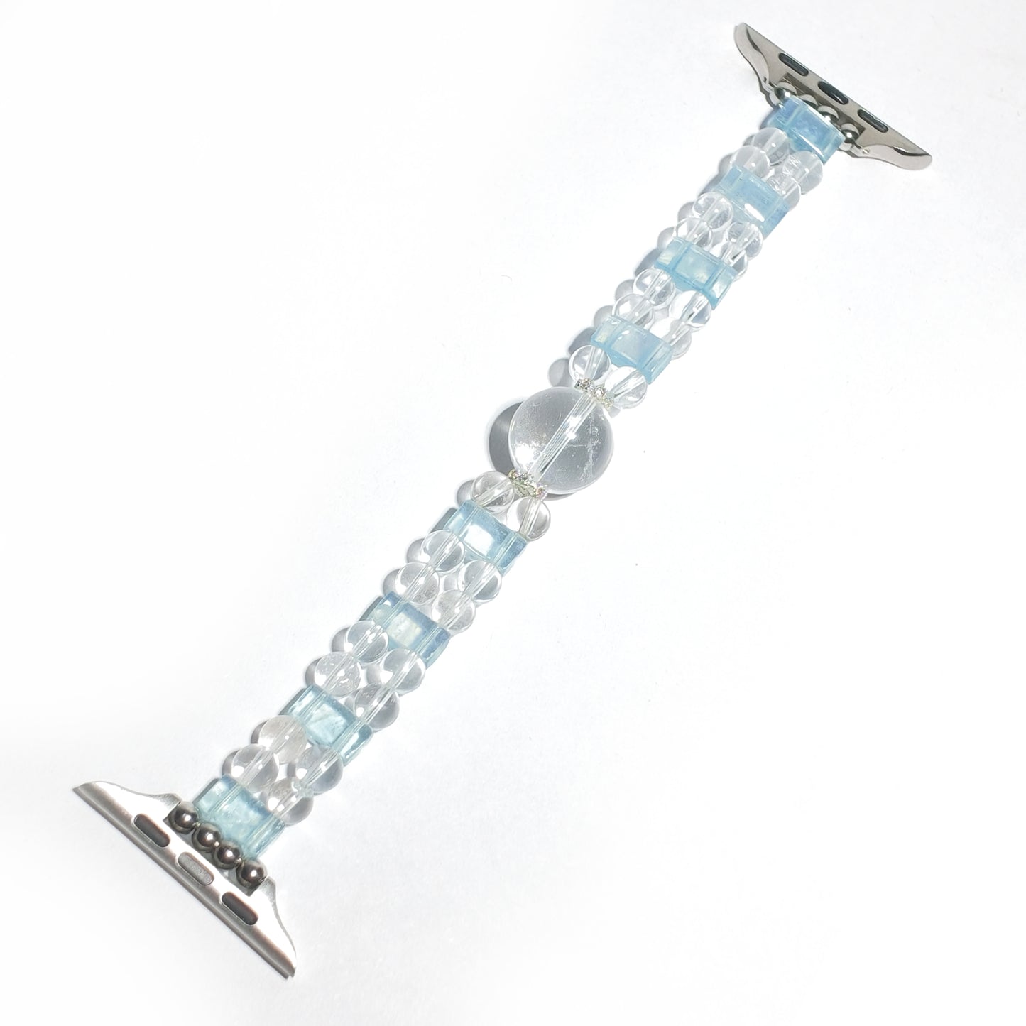 Natural Aquamarine & Clear Quartz Crystal Apple Watch Band  |  Calmness, Clarity & Emotional Balance  | Inspired by Eastern Wisdom