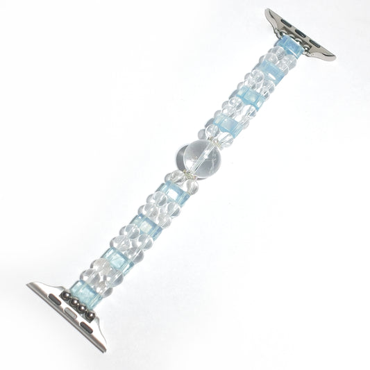 Natural Aquamarine & Clear Quartz Crystal Apple Watch Band  |  Calmness, Clarity & Emotional Balance  | Inspired by Eastern Wisdom