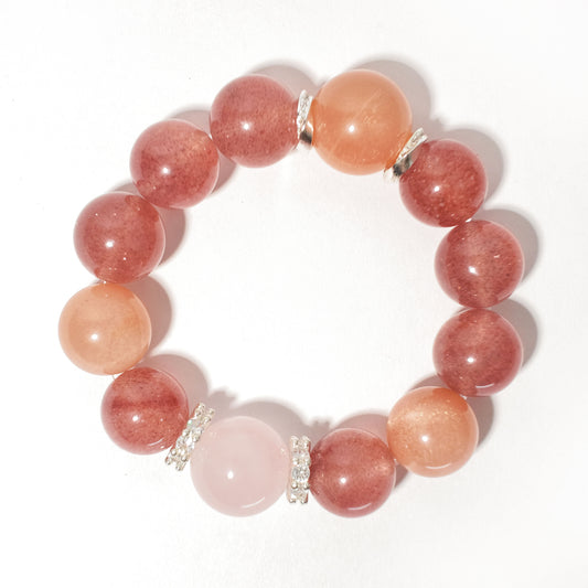 Natural Strawberry Quartz, Sunstone & Rose Quartz Bracelet | Love & Confidence | Inspired by Eastern Wisdom
