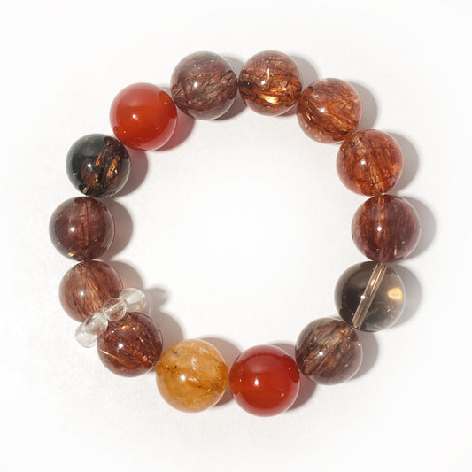 Natural Copper Rutilated Quartz Multi-Gem Bracelet | Strength, Protection & Prosperity | Inspired by Eastern Wisdom