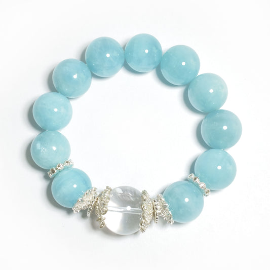 Natural Aquamarine & Clear Quartz Bracelet | Calmness, Protection & Harmony | Inspired by Eastern Wisdom