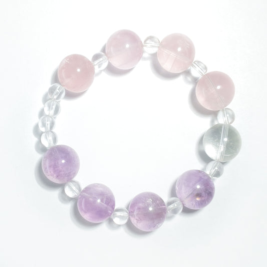 Natural Amethyst, Rose Quartz & Clear Quartz Bracelet | Love, Intuition & Harmony | Inspired by Eastern Wisdom
