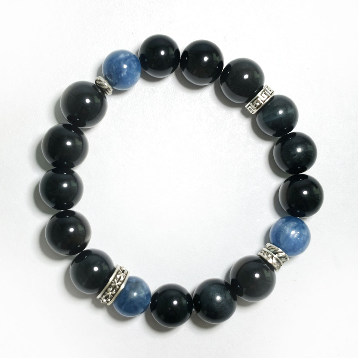 Natural Silver Obsidian & Blue Lace Agate Bracelet | Protection, Calmness & Balance | Inspired by Eastern Wisdom